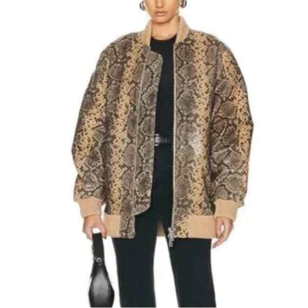 Retrofete Brown Snake Print Bomber Jacket